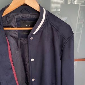 Navy Blue Suede Varsity Jacket